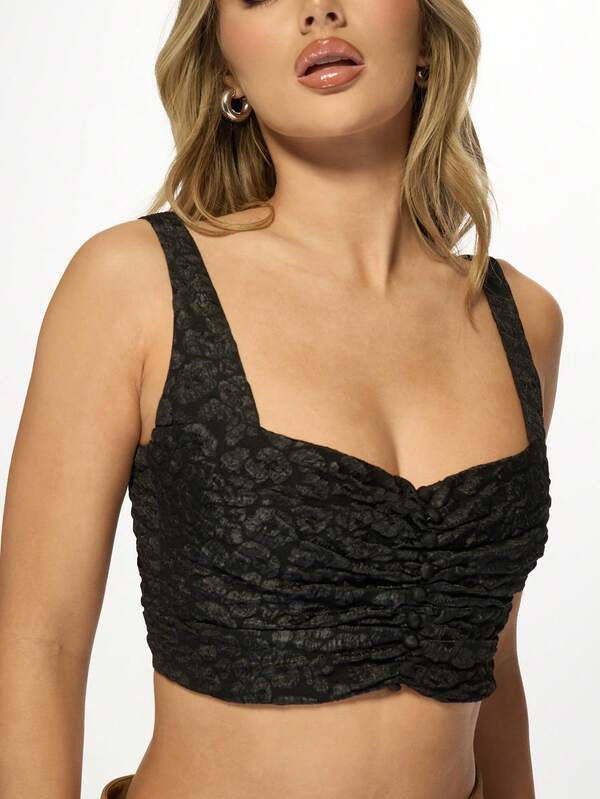 Missguided MISSGUIDED Ruched Square Neck Sleeveless Corset Cropped Women Top