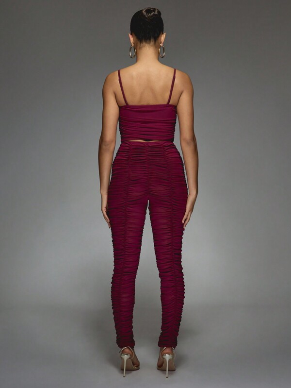 Missguided MISSGUIDED Ruched Stretchy Mesh Bodycon Two-Piece Outfit