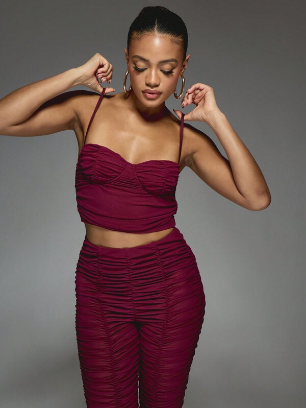 Missguided MISSGUIDED Ruched Stretchy Mesh Bodycon Two-Piece Outfit