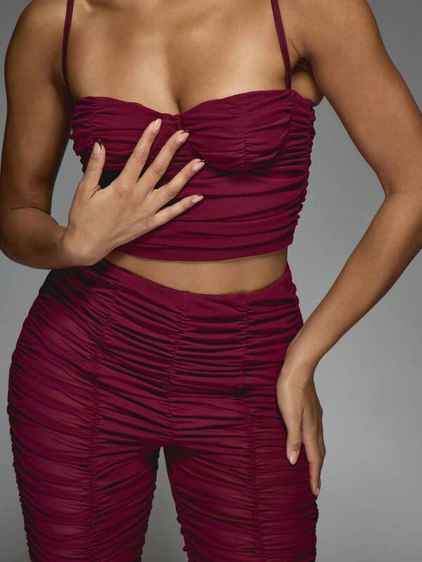 Missguided MISSGUIDED Ruched Stretchy Mesh Bodycon Two-Piece Outfit
