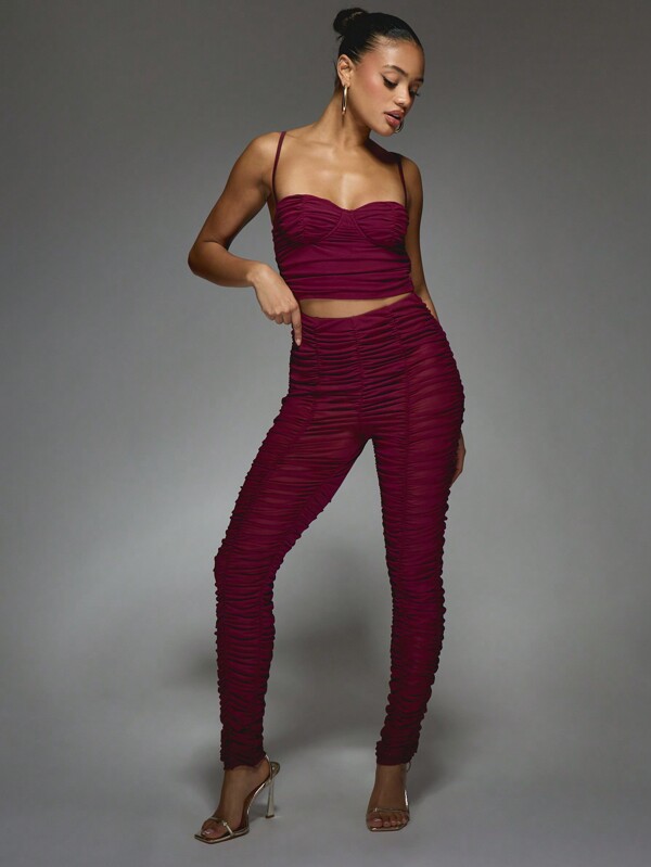 missguided MISSGUIDED Ruched Stretchy Mesh Bodycon Two-Piece Outfit