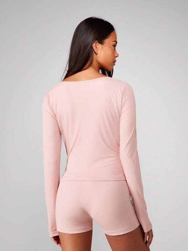 Missguided MISSGUIDED Ruched V Neck Long Sleeve Lounge Set