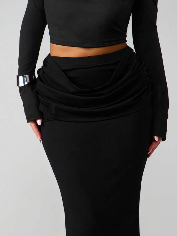 Missguided MISSGUIDED Ruched Waist Maxi Skirt With Draped Detail