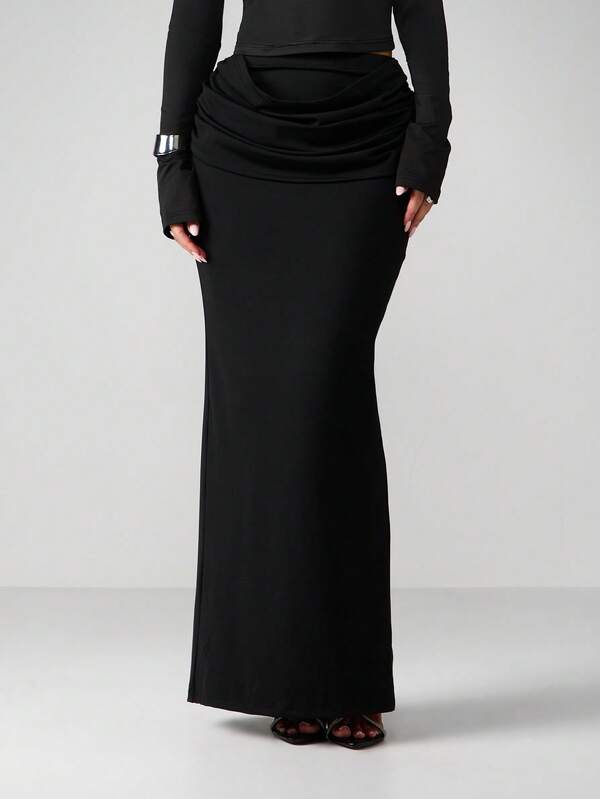 missguided MISSGUIDED Ruched Waist Maxi Skirt With Draped Detail
