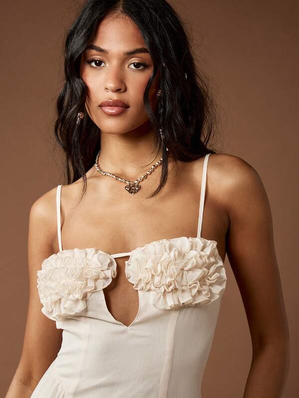Missguided MISSGUIDED Ruffle Bustier Empire Waist Chiffon Midi Dress