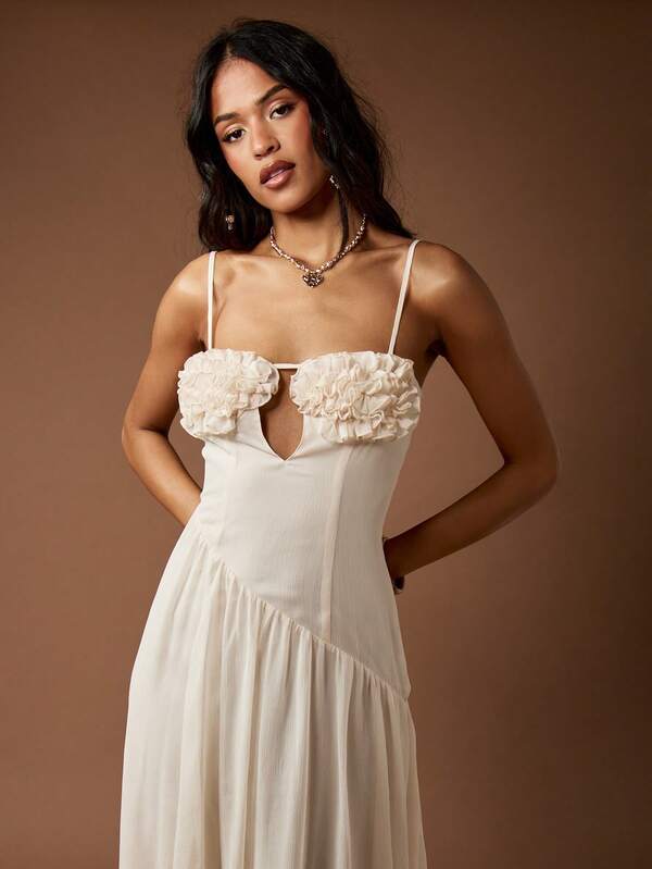 Missguided MISSGUIDED Ruffle Bustier Empire Waist Chiffon Midi Dress