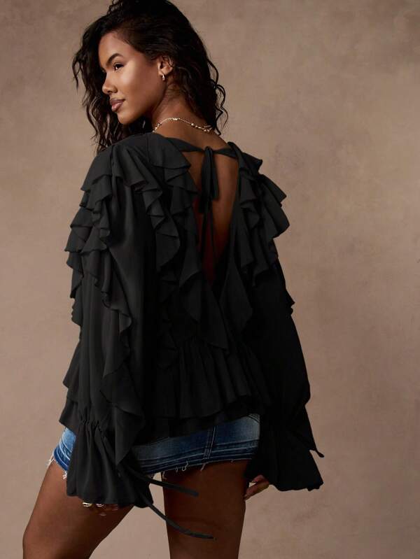 Missguided MISSGUIDED Ruffle Chiffon Blouse With Tie Front Design