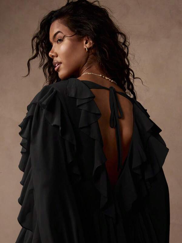 Missguided MISSGUIDED Ruffle Chiffon Blouse With Tie Front Design