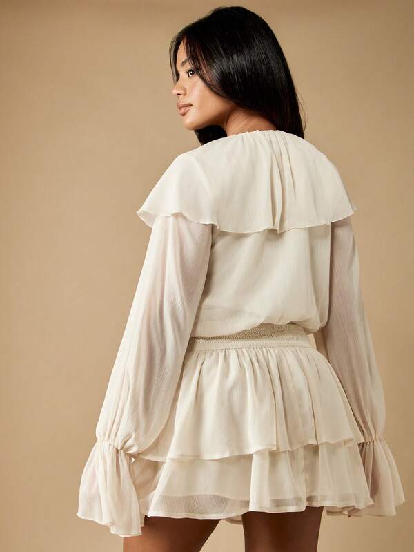 Missguided MISSGUIDED Ruffle Chiffon Mini Dress With Long Balloon Sleeves