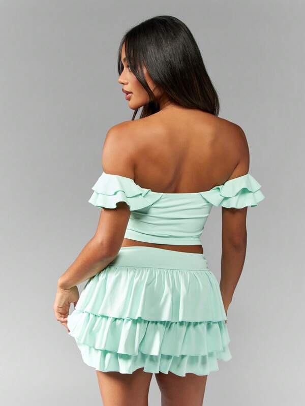 Missguided MISSGUIDED Ruffle Detail Off Shoulder Sweetheart Neckline Crop Top