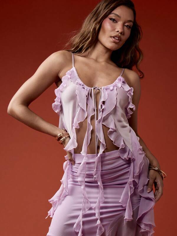 missguided MISSGUIDED Ruffle Detailed Chiffon Cutout Tank Top And Cami