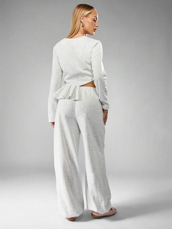 Missguided MISSGUIDED Ruffle Detailed Crop Top And Wide Leg Pants Set