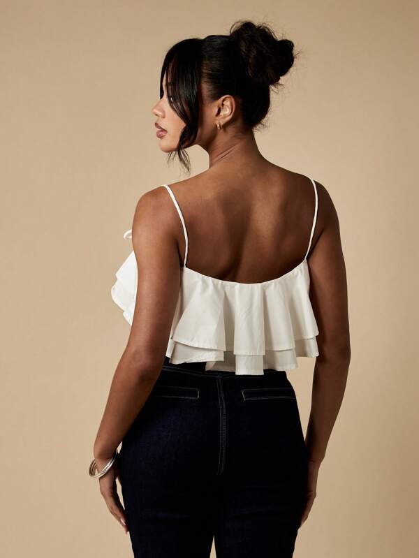 Missguided MISSGUIDED Ruffle Layer Boho Shoulder Tie Crop Tank Top