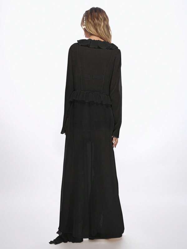 Missguided MISSGUIDED Ruffle Longline Tie Front Boho Style Blouse