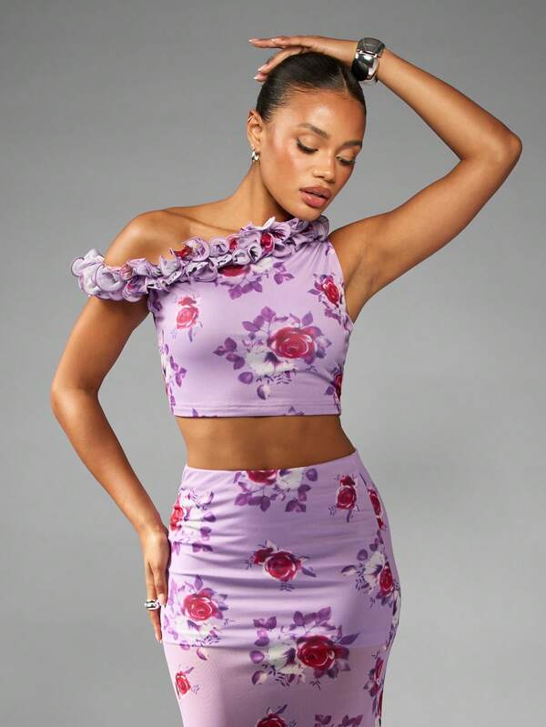 Missguided MISSGUIDED Ruffle Off Shoulder Crop Top With Fitted Maxi Skirt