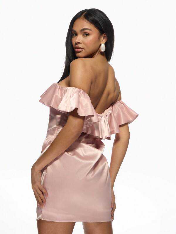 Missguided MISSGUIDED Ruffle Off-Shoulder Satin Corset Bodycon Mini Dresses With Draped Skirt