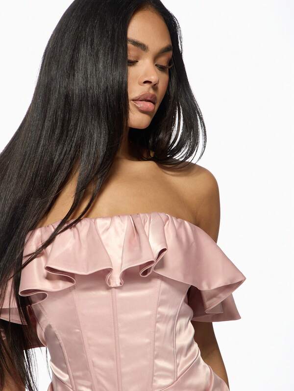 Missguided MISSGUIDED Ruffle Off-Shoulder Satin Corset Bodycon Mini Dresses With Draped Skirt