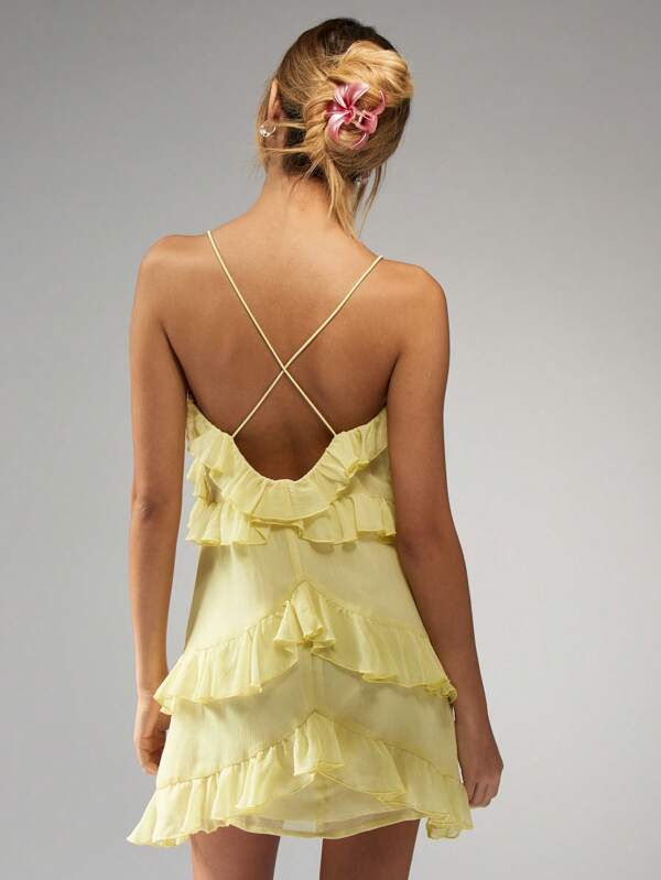 Missguided MISSGUIDED Ruffle Spaghetti Strap Tiered Flounce Mini Dress