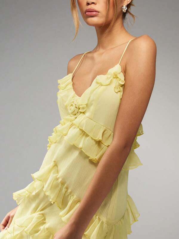 Missguided MISSGUIDED Ruffle Spaghetti Strap Tiered Flounce Mini Dress