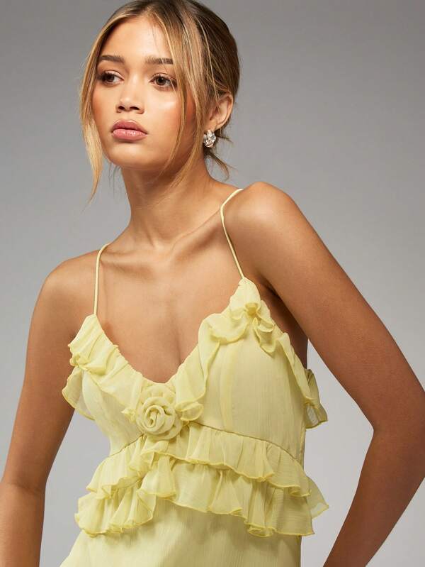 Missguided MISSGUIDED Ruffle Spaghetti Strap Tiered Flounce Mini Dress