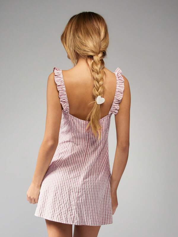 Missguided MISSGUIDED Ruffle Strap Gingham Square Neck Mini Dress
