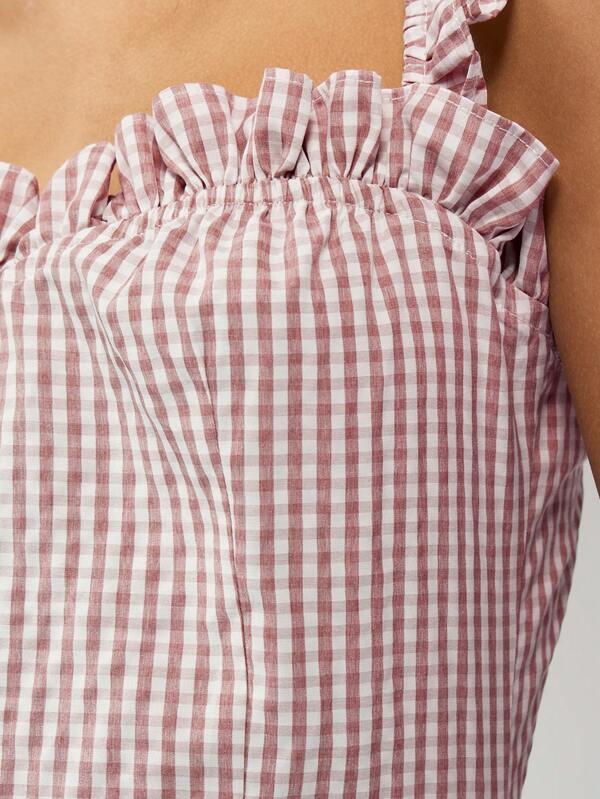 Missguided MISSGUIDED Ruffle Strap Gingham Square Neck Mini Dress