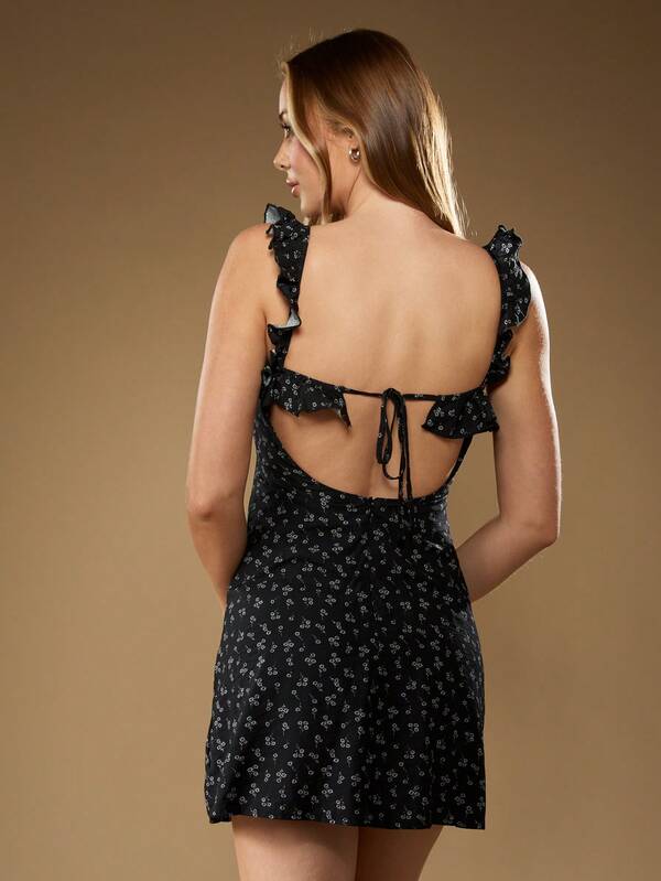 Missguided MISSGUIDED Ruffle Strap Mini Dress With Tie Back Design