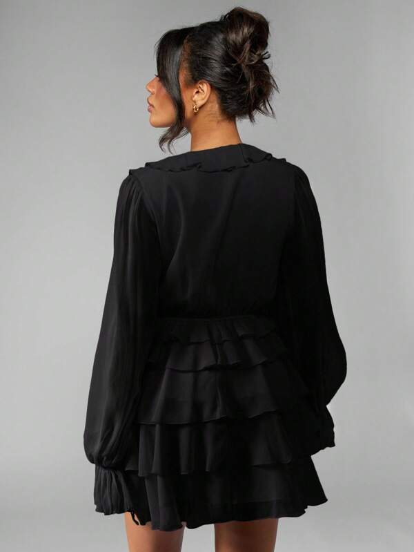 Missguided MISSGUIDED Ruffle Tiered Mini Dress With Balloon Sleeves