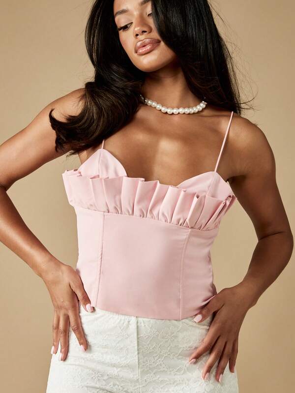 Missguided MISSGUIDED Ruffle Trim Corset Cami With Structured Bodice