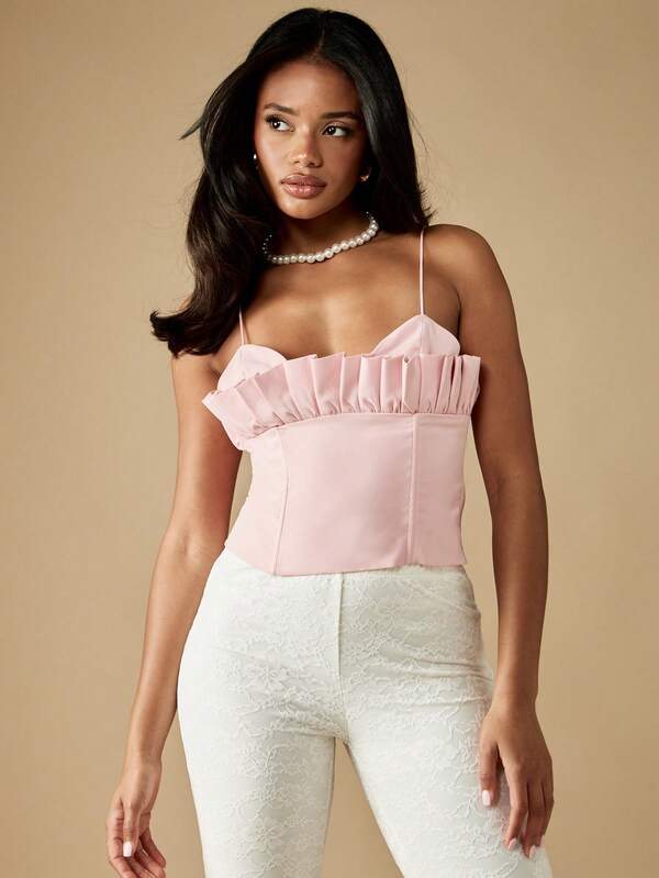 missguided MISSGUIDED Ruffle Trim Corset Cami With Structured Bodice