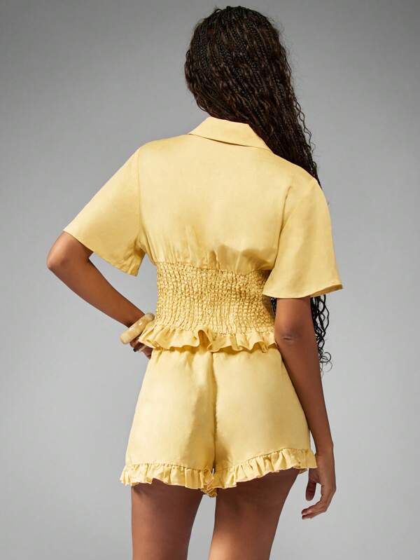 Missguided MISSGUIDED Ruffle Trim Smocked Waist Button Front Coordinated Two-Piece Outfits