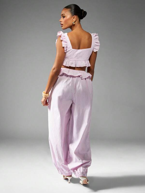 Missguided MISSGUIDED Ruffle Trim Square Neck Balloon Pants With Cropped Top