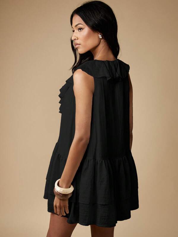 Missguided MISSGUIDED Ruffle V Neck Mini Dress With Tiered Skirt