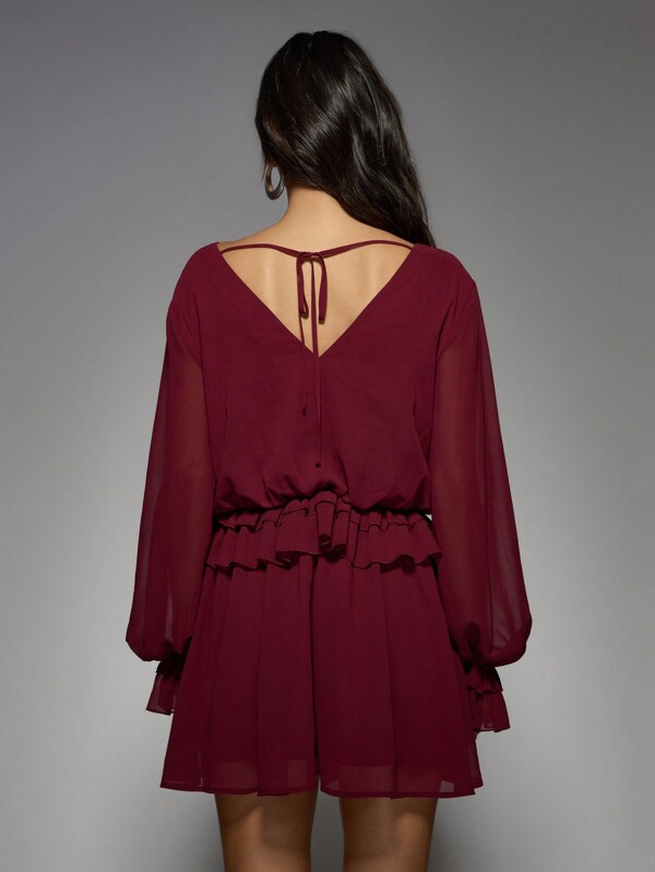 Missguided MISSGUIDED Ruffle Waist Mini Dress With Balloon Sleeves