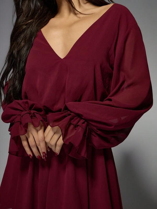 Missguided MISSGUIDED Ruffle Waist Mini Dress With Balloon Sleeves
