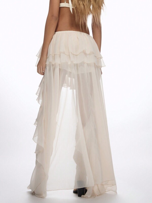 Missguided MISSGUIDED Ruffle Waterfall High-Low Hem Layered Maxi Skirt