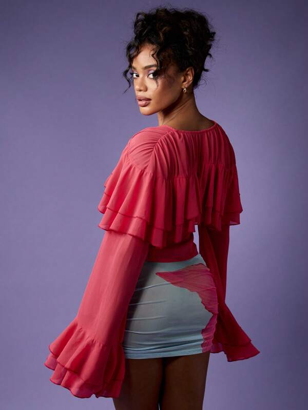 Missguided MISSGUIDED Ruffled Bell Sleeve Crop Blouse