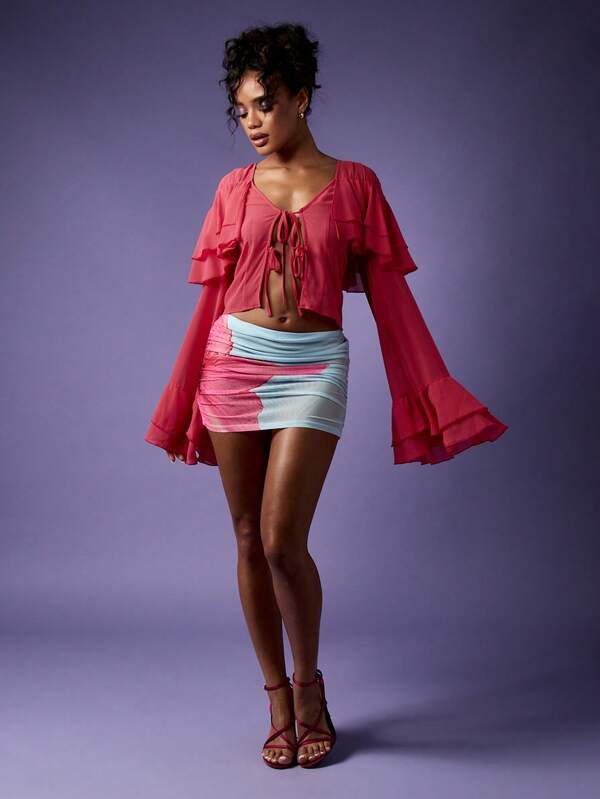Missguided MISSGUIDED Ruffled Bell Sleeve Crop Blouse