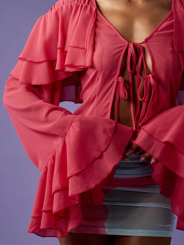 Missguided MISSGUIDED Ruffled Bell Sleeve Crop Blouse