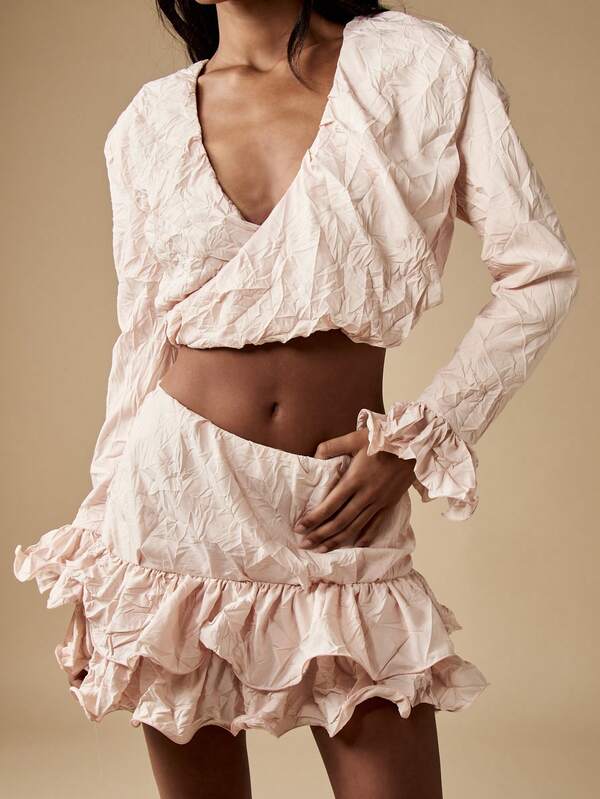 Missguided MISSGUIDED Ruffled Crinkle Texture Two Piece Set Outfit