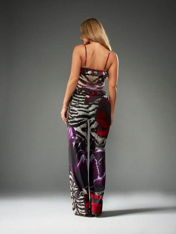 Missguided MISSGUIDED Ruffled Crop Top And Wide Leg Pants Set