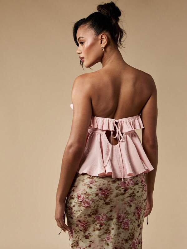 Missguided MISSGUIDED Ruffled Empire Waist Peplum Bandeau Crop Top