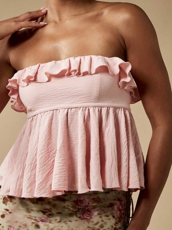 Missguided MISSGUIDED Ruffled Empire Waist Peplum Bandeau Crop Top
