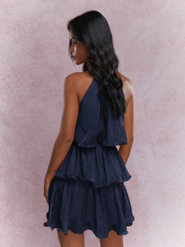 Missguided MISSGUIDED Ruffled Halter Neck Tiered Mini Dress