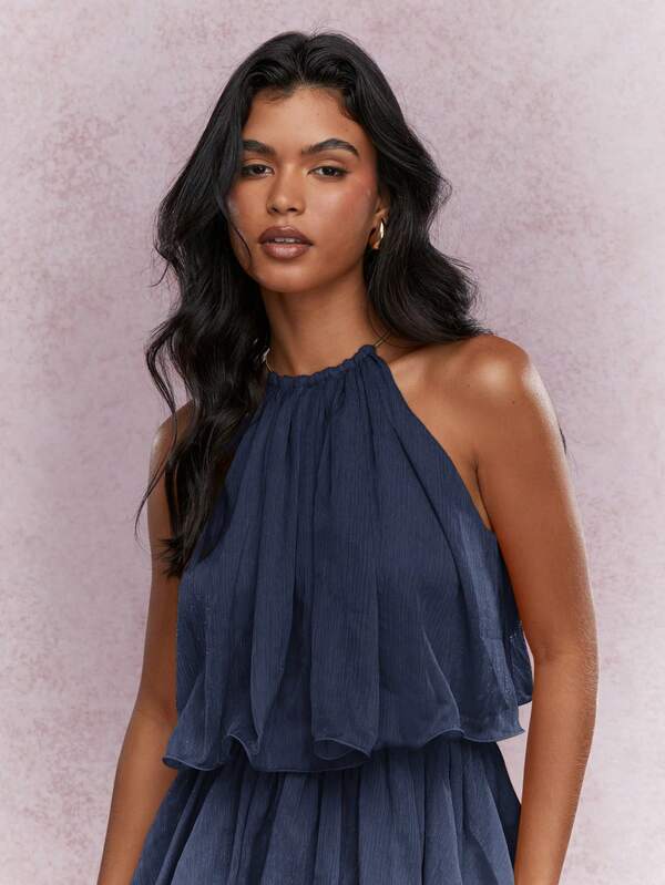 Missguided MISSGUIDED Ruffled Halter Neck Tiered Mini Dress