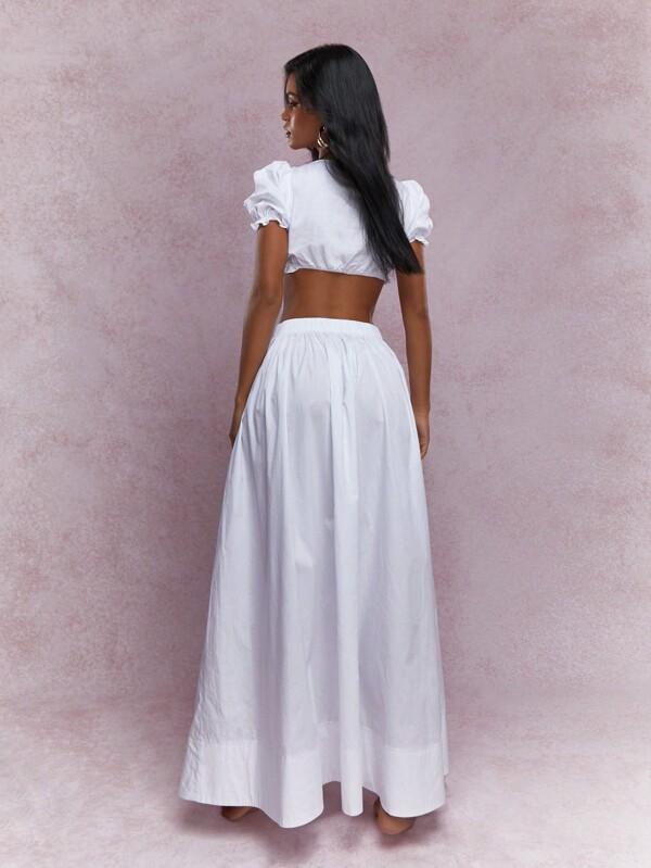 Missguided MISSGUIDED Ruffled Hem Balloon Sleeves Crop Balloon Top Maxi Skirt Two-Piece Outfits