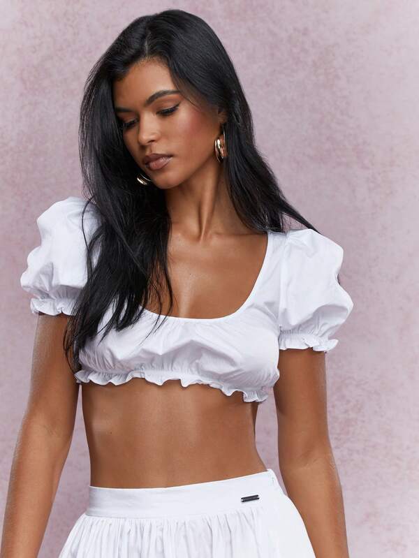 Missguided MISSGUIDED Ruffled Hem Balloon Sleeves Crop Balloon Top Maxi Skirt Two-Piece Outfits