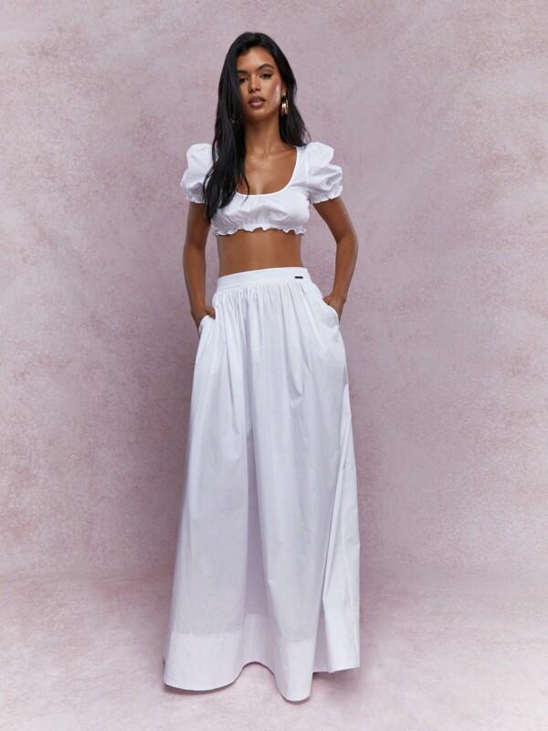 missguided MISSGUIDED Ruffled Hem Balloon Sleeves Crop Balloon Top Maxi Skirt Two-Piece Outfits