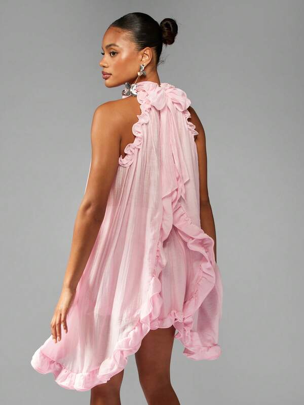 Missguided MISSGUIDED Ruffled High Low Top With Mini Skirt Coord