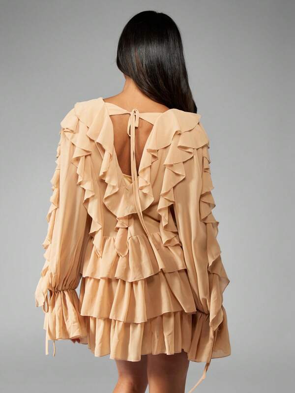 Missguided MISSGUIDED Ruffled Long Sleeve Layered Mini Two-Piece Outfit